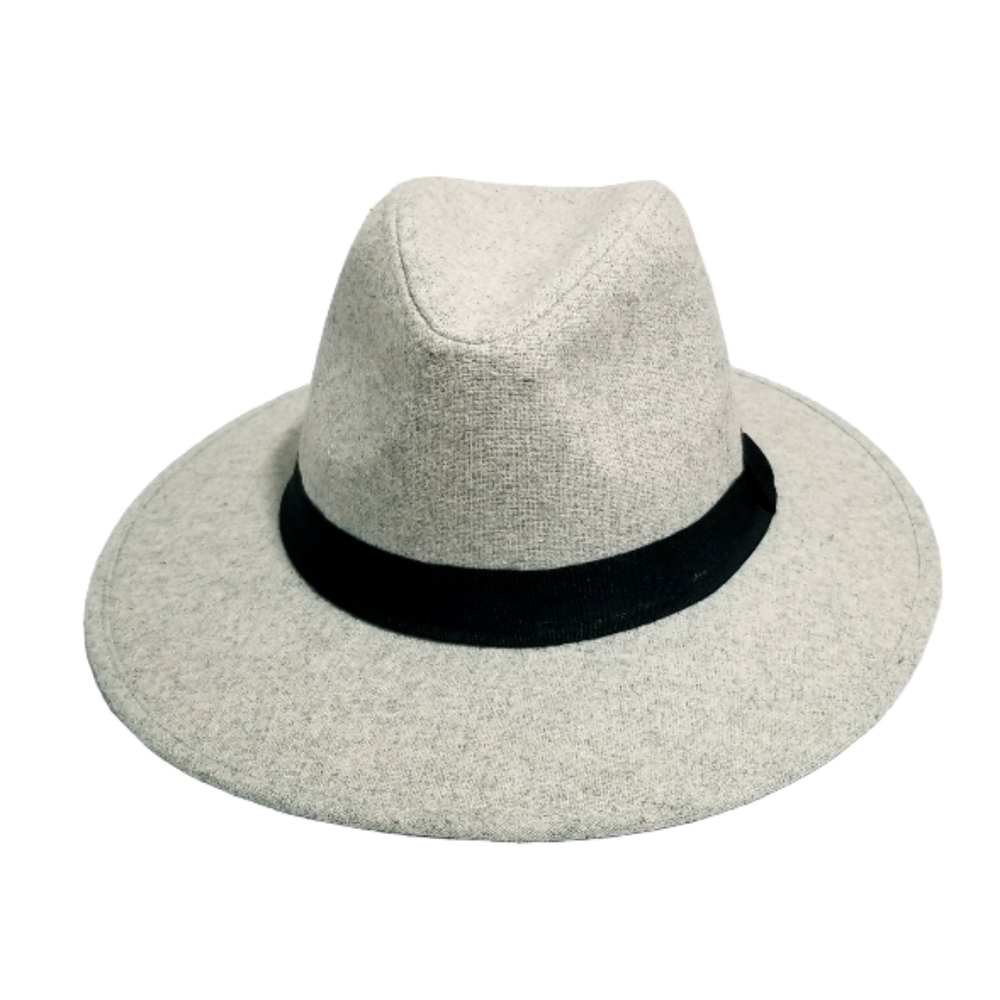 Brushed Wool Blend Heather Grey Fedora Hat Black Grosgrain Crown Ribbon S/M - Picture 4 of 11